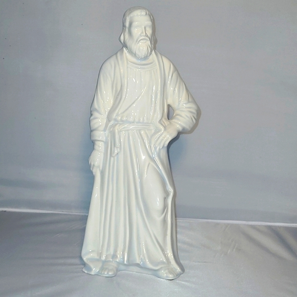 13" Monk Ceramic Glazed white Long Robe Sandals Figurine Large Joseph